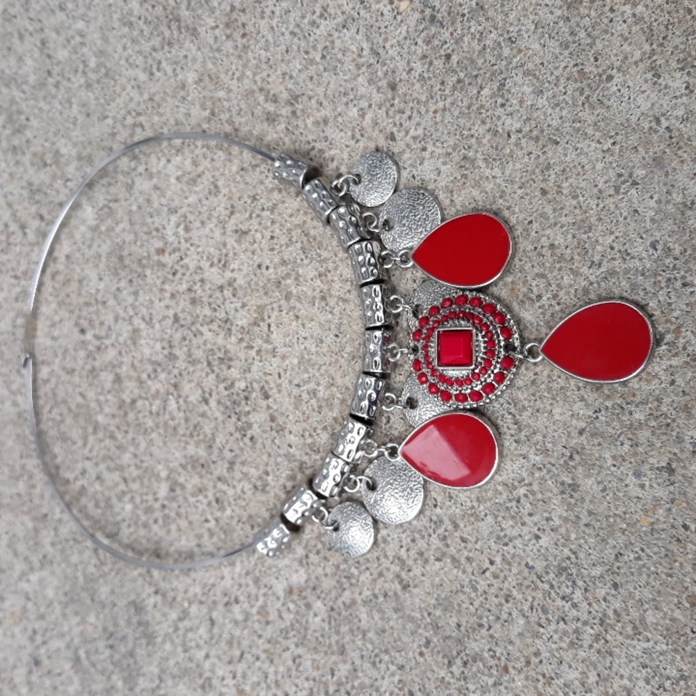 Cuff Statement Necklace/ Charms/Stylish/ Red/ Pendants/ Bohochic